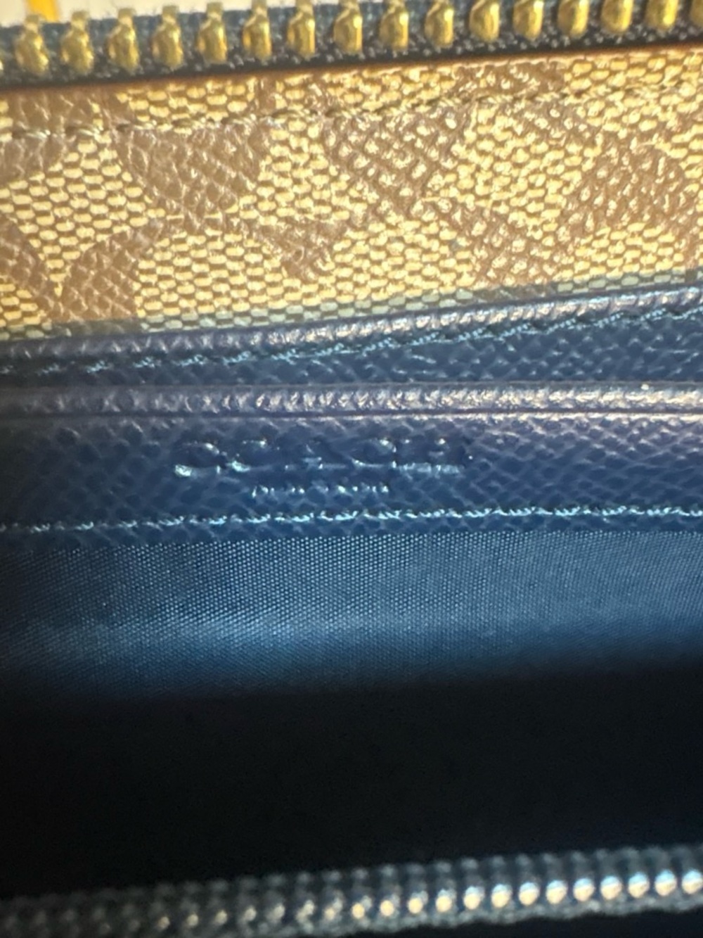 Coach Navy Saffiano Zip Wallet with Gold Logo - Picture 6 of 7